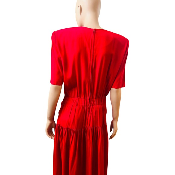 Vintage 80s David Benjamin Collection Red Maxi Dress Short Sleeves Fit M/L - Picture 7 of 12